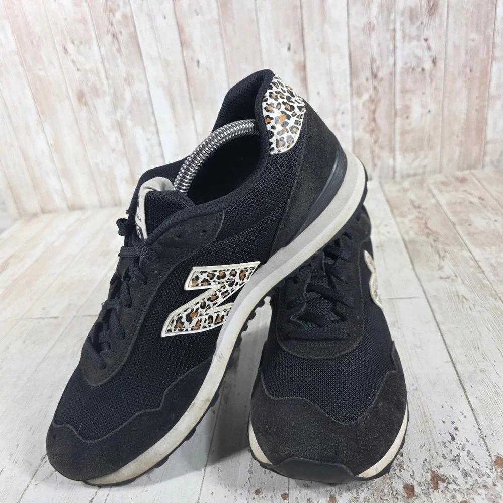 New Balance 515 Womens Black Leopard Print Suede Mesh Sneakers WL515AH3 Size 11